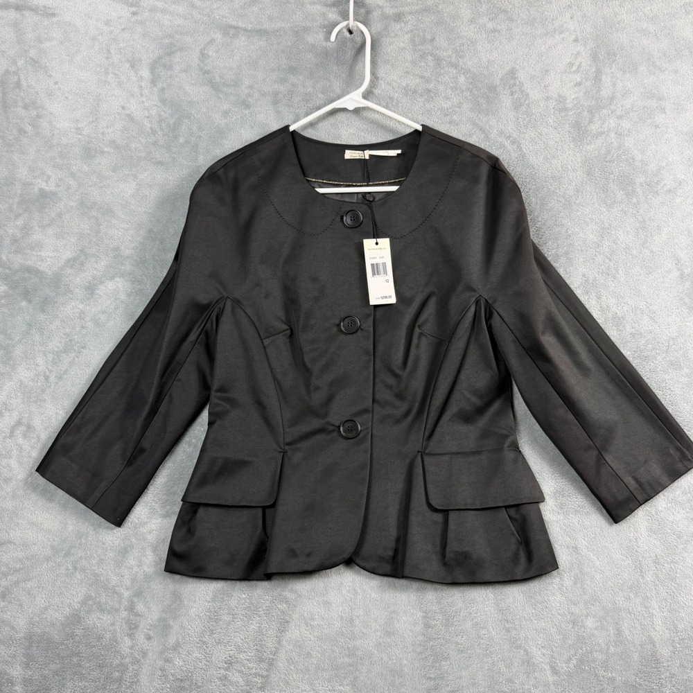 Leon Max Womens 12 Black Blazer Jacket Peplum 3-Button Office Siren Quiet Luxury